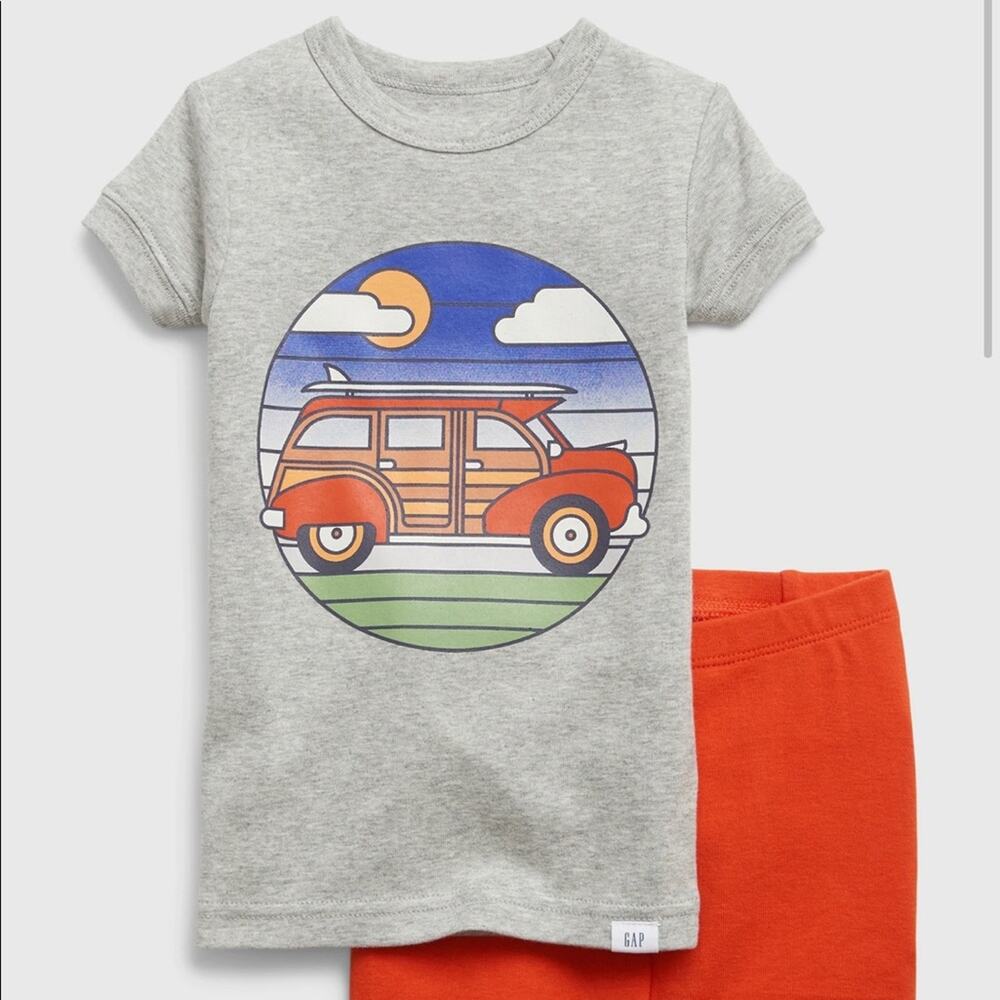 NWT Baby GAP Toddler Pajama Set Van Graphic Tee & Red Shorts (SZ 3T)